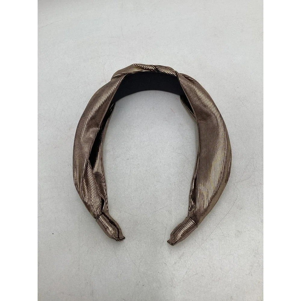 Braided Metallic Headband Bronze Gold Pleated Knot Hair Accessory Wide Band